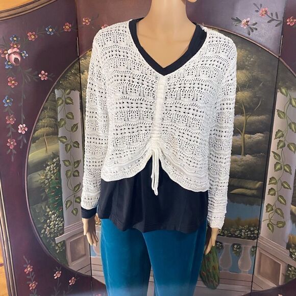 White Crochet Lace Long Sleeve Crop Top 2X NWOT - Picture 1 of 8